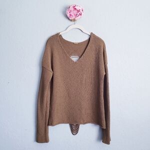 Rebecca Minkoff Shredded Back Bronze Knit V-neck Sweater